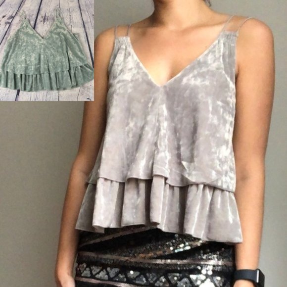 aerie Tops - Aerie Crushed Velvet Layered Tank Top Green